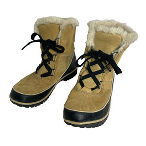 Women's 7. 5 Sorel Winter Snow Tivoli II Suede Short Boot Lace Up Fur Trim